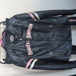 Harley-Davidson Women's Black 🩷Pink Leather Jacket And Chaps Combo Size Medium